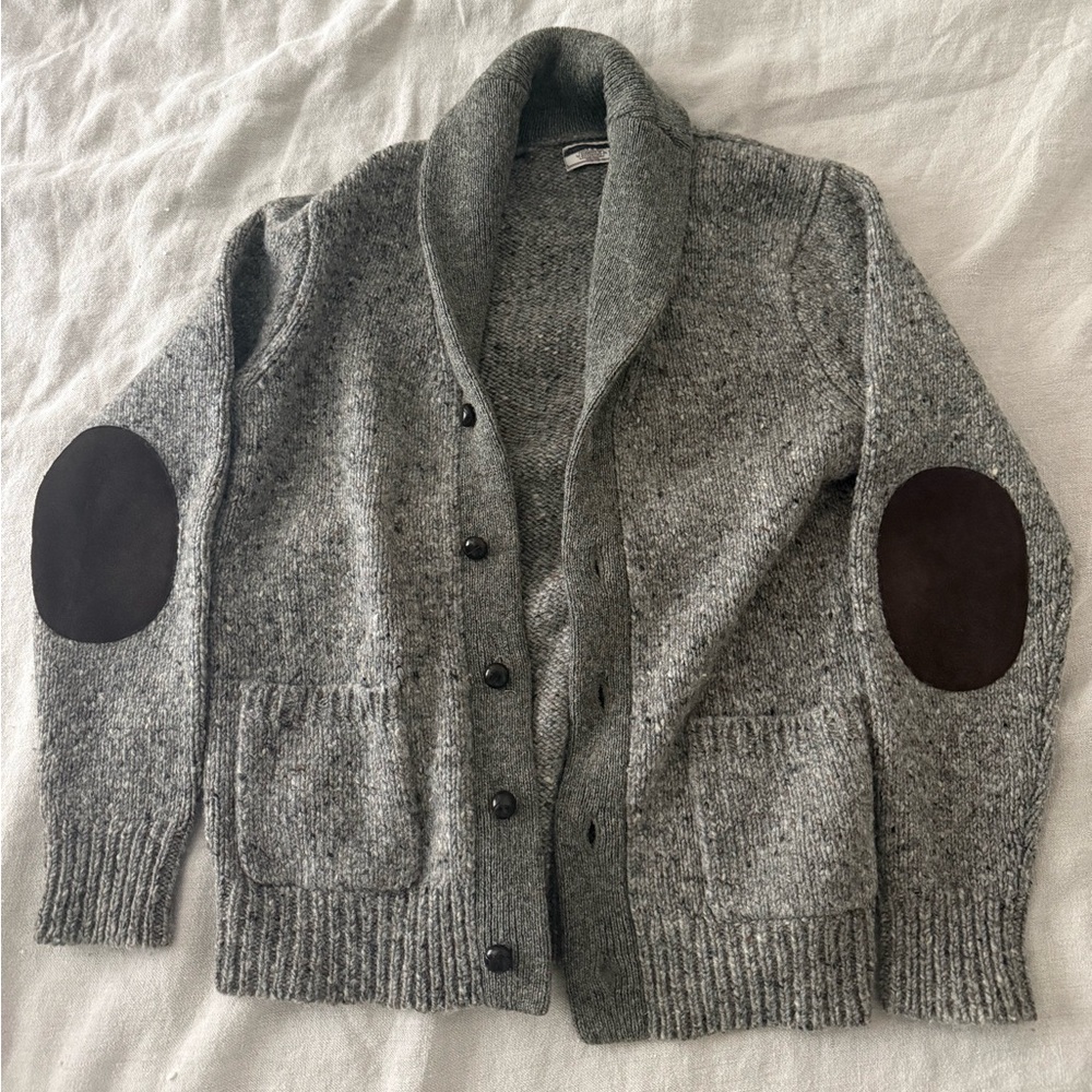 Wallace and Barnes - Men's Gray Cardigan Sweater with Elbow Patches